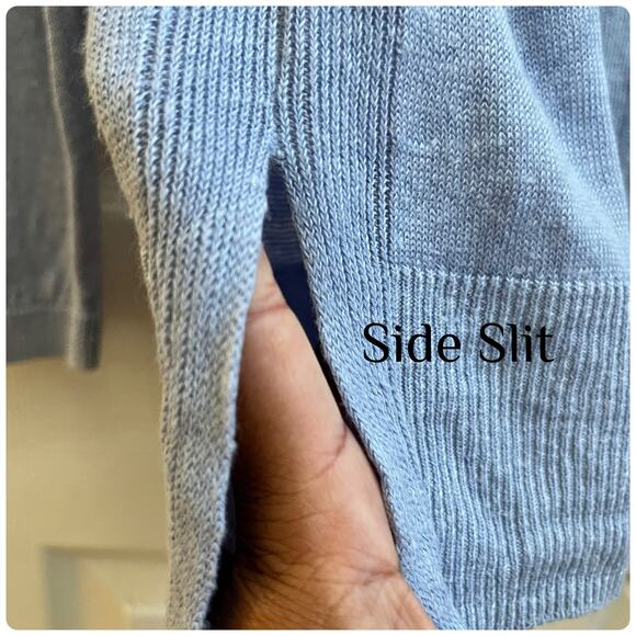 Talbots Powder Blue Linen Side Slits Cardigan Size Medium Lightweight - Picture 5 of 14